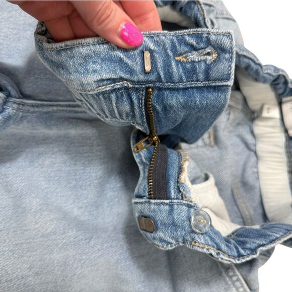 Frame Meridian Paperbag Elastic Waist High Rise Denim Straight Ankle Jeans - Picture 7 of 8